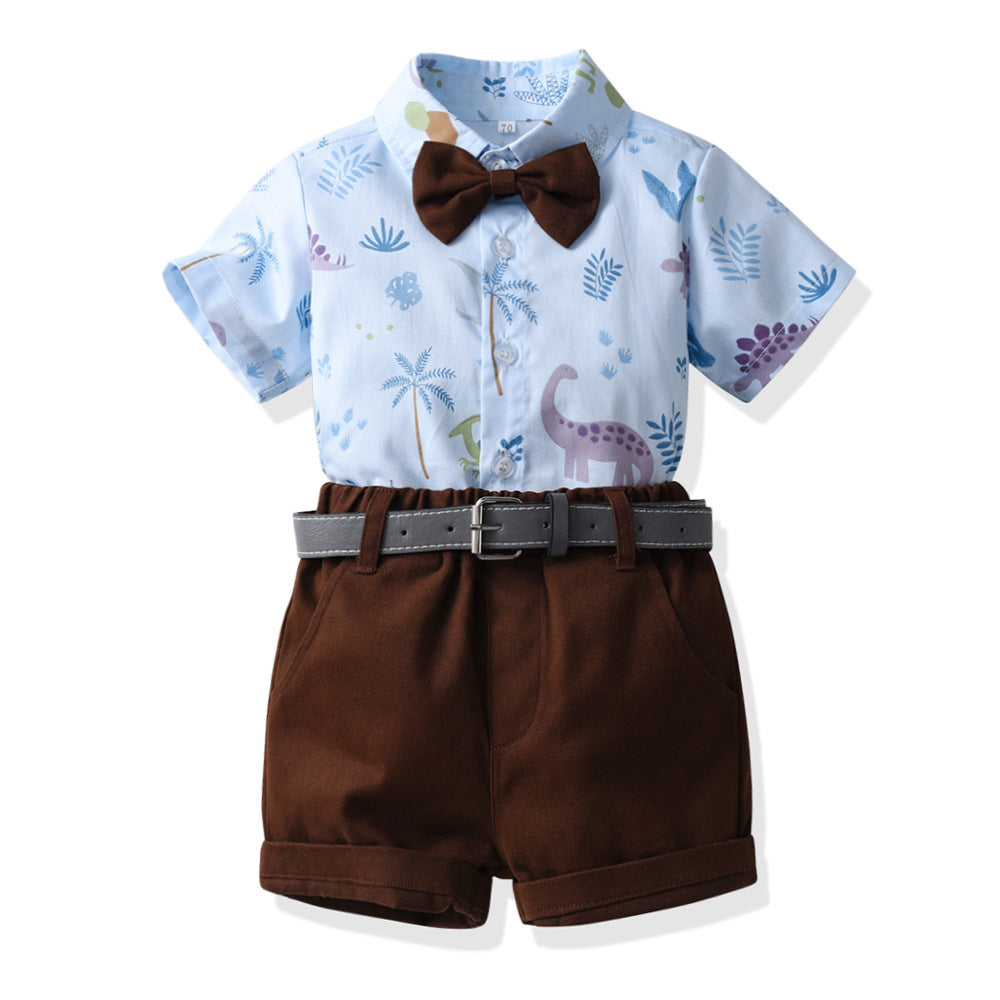 卸売ボーイズコットン夏半袖花柄シャツショーツカジュアルツーピースセット